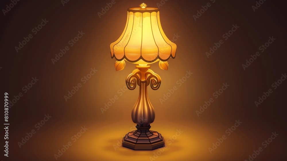 An isolated cartoon illustration of a retro floor lamp with a textile lampshade An isolated cartoon illustration of a retro floor lamp with a textile lampshade