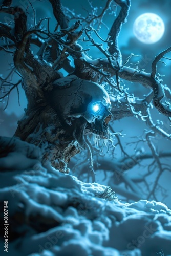 Crystal Ice Skull in Snowy Forest Under Bright Sun  © Franz Rainer