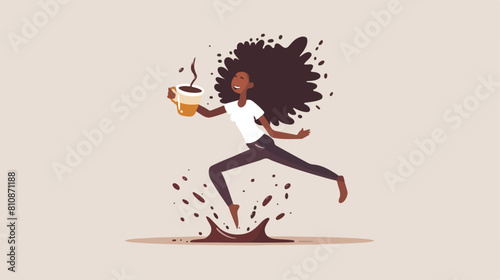 Coffee addict concept. Young african woman addicted 