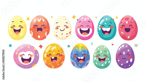 Colorful cute smiling Easter eggs. Set of Emoji egg.