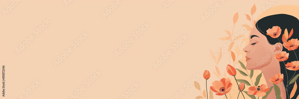 Profile of a Woman Amidst Flowers. Woman's Day, Mother's Day Background Profile of a Woman Amidst Flowers. Woman's Day, Mother's Day Background