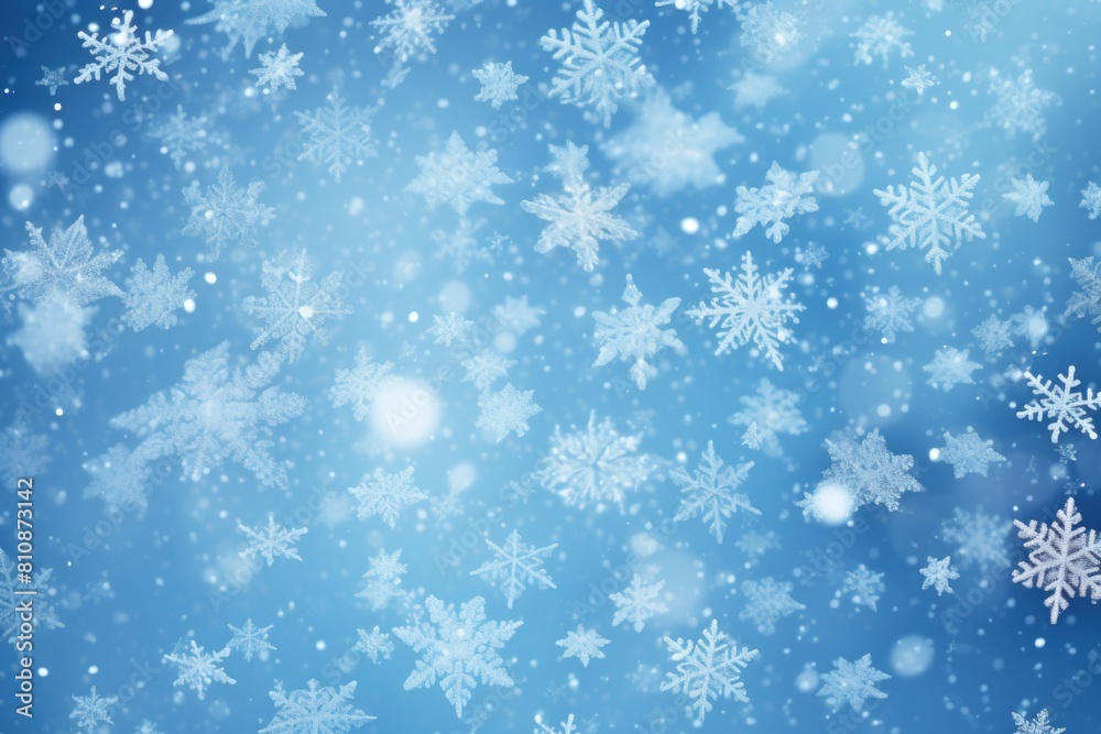 A blue background with snowflakes falling on it. The snowflakes are scattered all over the background, creating a sense of movement and energy. The blue background contrasts with the white snowflakes A blue background with snowflakes falling on it. The snowflakes are scattered all over the background, creating a sense of movement and energy. The blue background contrasts with the white snowflakes