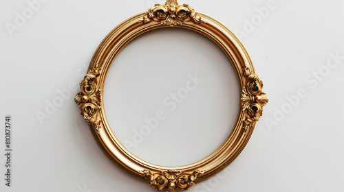 antique style golden bronze frame art design round frame isolated on white background copy space for text, cards, wallpapers, portraits, banners, abstract , decor , wall 