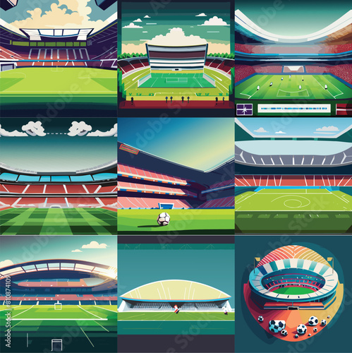 set of soccer stadium vector editable