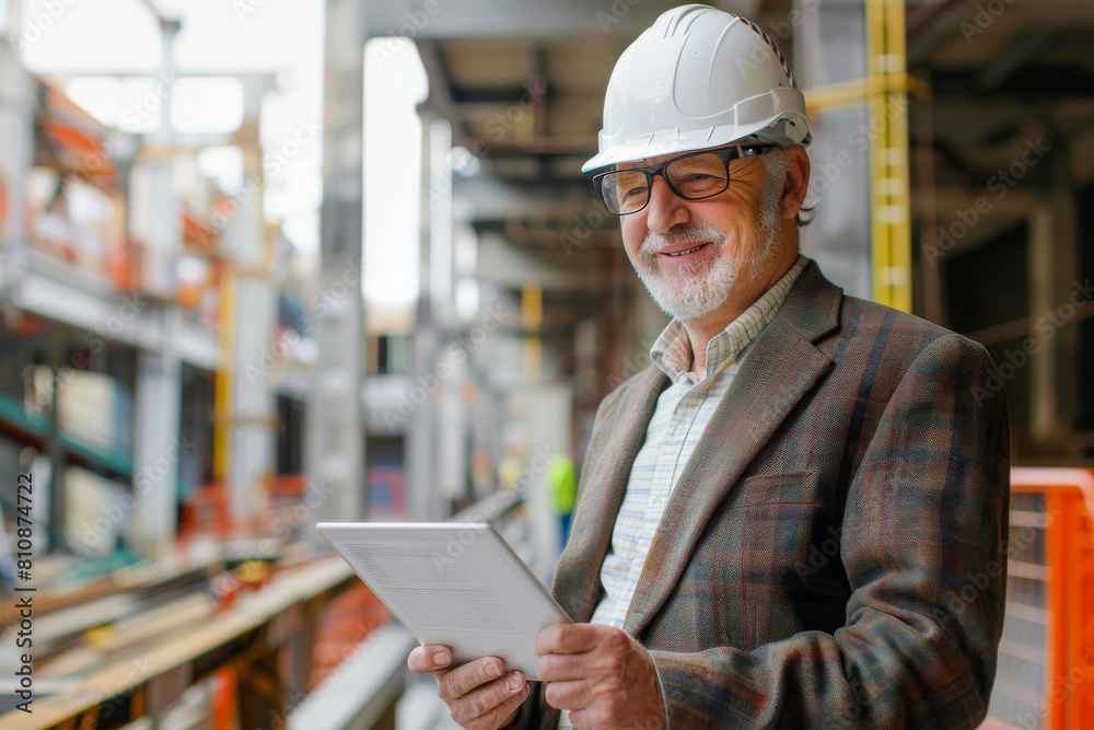 Man in Hard Hat Holding Piece of Paper. Generative AI