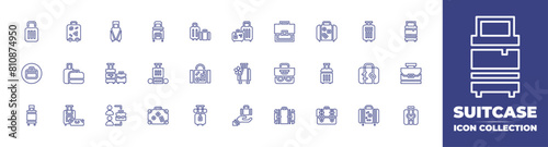 Suitcase line icon collection. Editable stroke. Vector illustration. Containing luggage, suitcase, travelbag, suitcases, tour, case, honeymoon, baggage, conveyorbelt.