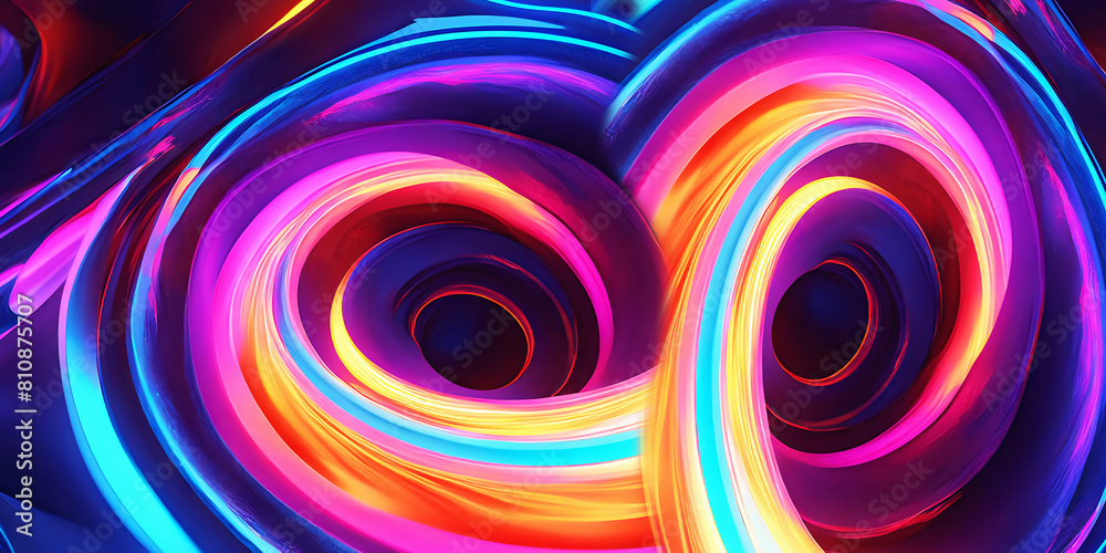Obraz premium Abstract neon lights glowing colorful digital paint technology painting abstract background design illustration.