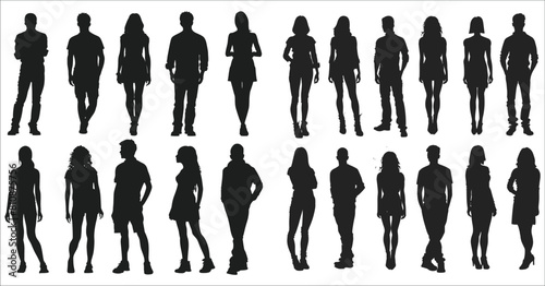 Black silhouettes of Men and women, Vector silhouettes of men and a women, silhouette people vector, Business people silhouette set, Silhouettes set of standing people male and female, Standing