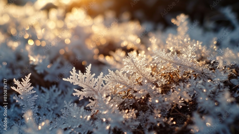 A close up of snow covered branches with frost on them. Concept of tranquility and peacefulness, as the snowflakes gently cover the branches, creating a serene and calm atmosphere A close up of snow covered branches with frost on them. Concept of tranquility and peacefulness, as the snowflakes gently cover the branches, creating a serene and calm atmosphere
