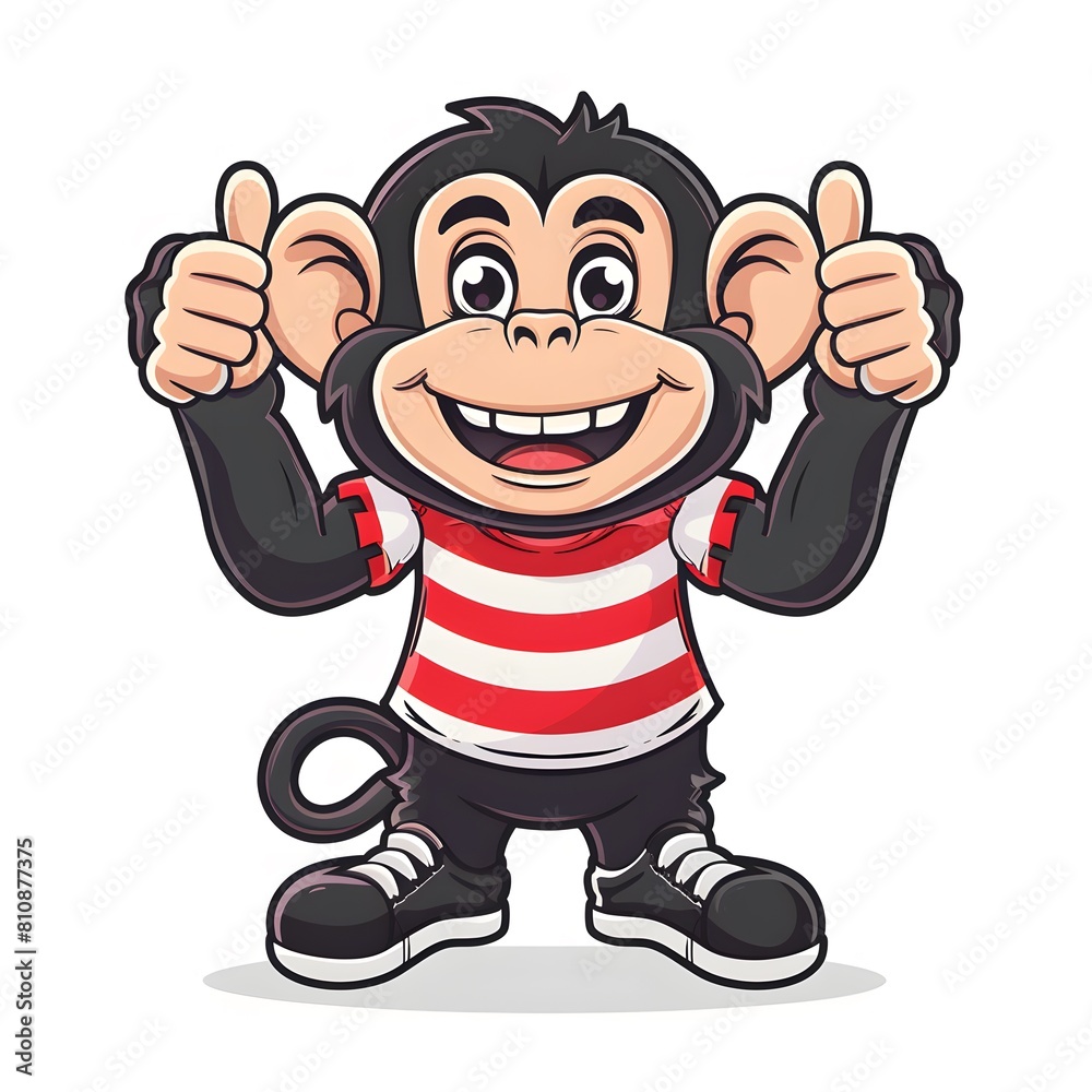 Cute monkey wearing red striped shirt with nice hand symbol
