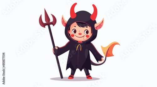 Cute child disguised in demon costume for Halloween h photo