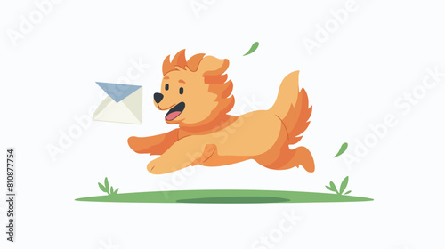 Cute dog running with envelope letter. Doggy mail car