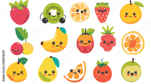 Cute fruits. Emoji fruit. Isolated flat vector illustration