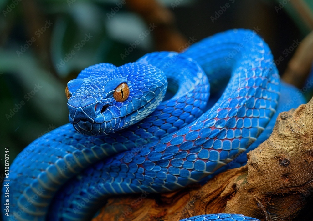Fototapeta premium A Blue viper snake on the branch of tree.