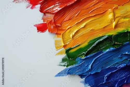 A painting of a rainbow with a splash of paint on the side. The painting is colorful and vibrant  with the rainbow being the main focus. The splash of paint on the side adds a sense of movement