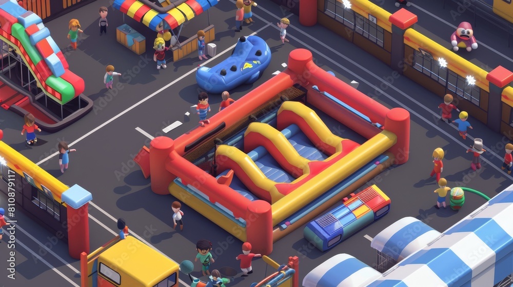 Fair with inflatable tube man and stalls for kids