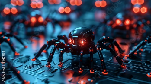 Digital spider botnet infecting computer system photo