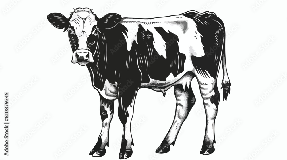 Cute milk dairy cow in Scandinavian doodle style
