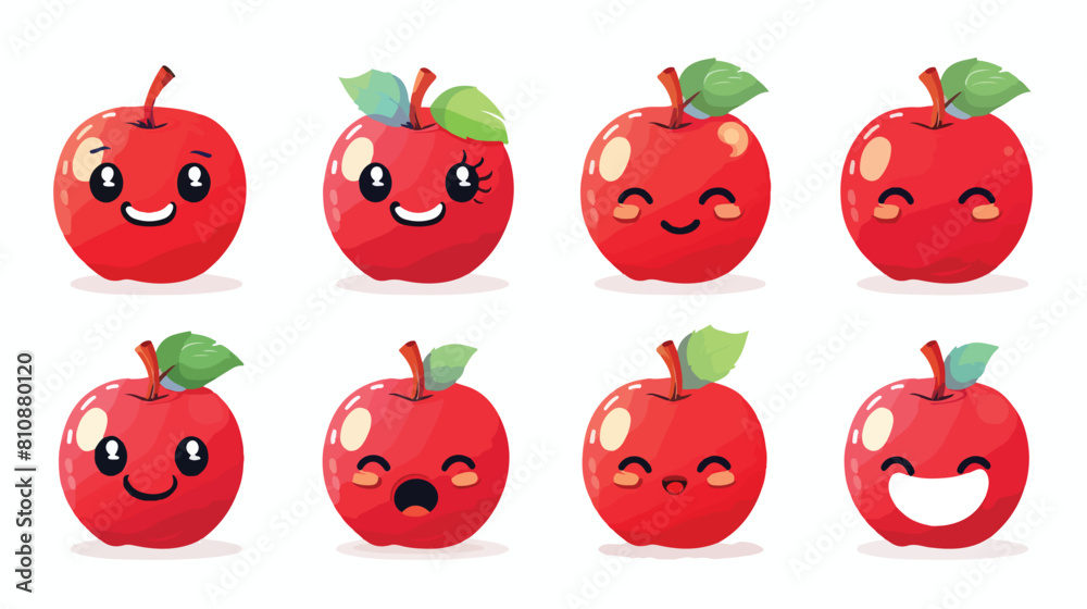 Cute smiling pixel red apples. Set of Emoji apple. Sm
