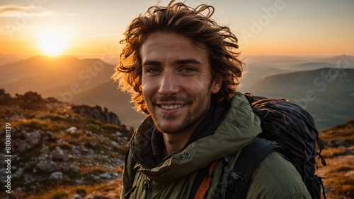 A smiling man on top of a mountain