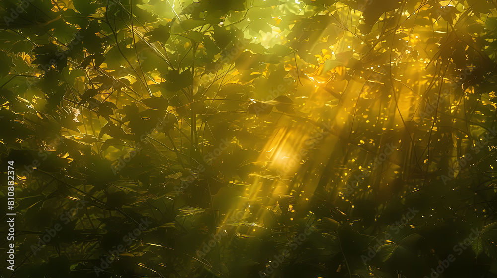 sunlight through dense foliage in a forest