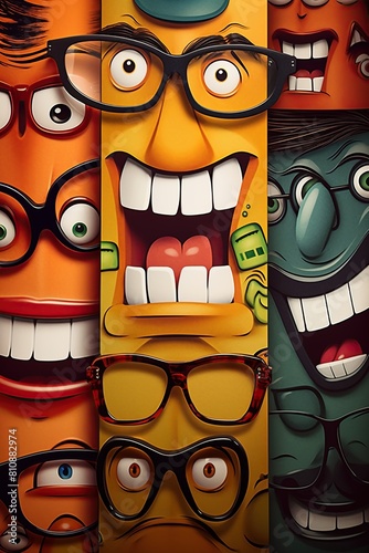 Doodle art design of a funny faces with glasses. Ai Generative