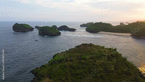 Aerial view of Kasap beach in pacitan, East Java, Indonesia. It’s called “The Raja Ampat” of Pacitan photo