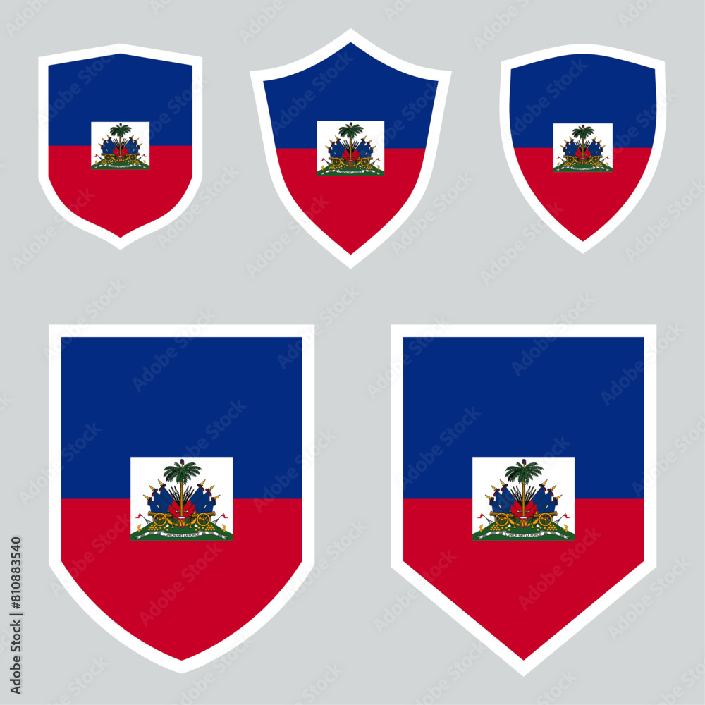 Set of Haiti Flag in SHield Shape Frame Set of Haiti Flag in SHield Shape Frame