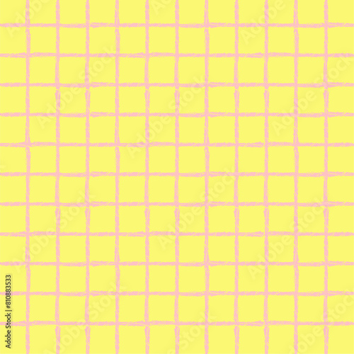 Vector hand drawn crayon checkered pattern. Grunge Doodle Plaid geometrical pink yellow white brush texture. pencil Crossing lines. Abstract pattern.