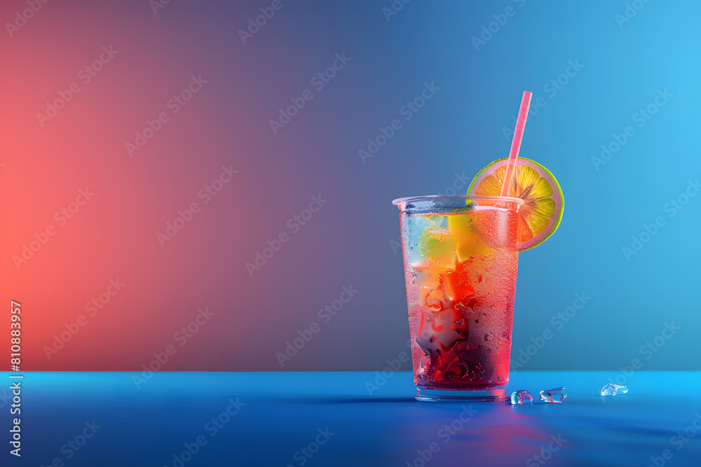 Party glass of cocktail or cold drink in hypnotic neon light colorful Party glass of cocktail or cold drink in hypnotic neon light colorful