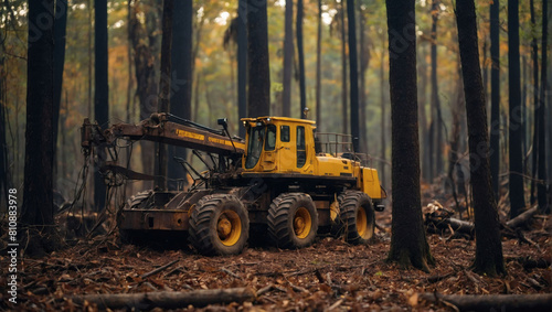 Desperate measures, machinery decimating forests, sounding an alarm for urgent conservation action.