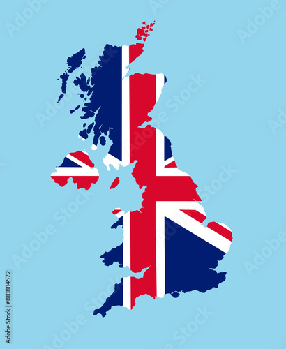 Map of Great Britain in national flag colors. Map illustration of European country.