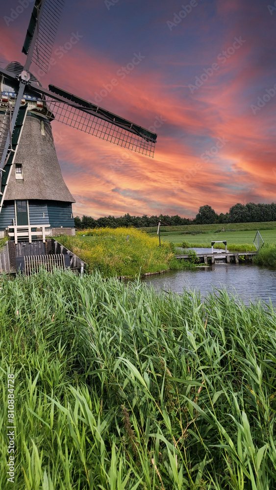 Naklejka premium Mill on the river at dawn.