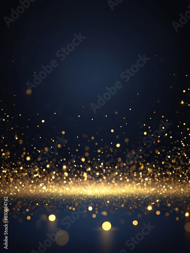 abstract background with Dark blue and gold particle. Christmas Golden light bokeh on navy blue background. black bokeh background black texture dark Gold foil texture. Holiday concept. ai