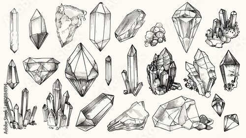 Doodle hand drawn gems. Line art gem stones vector is