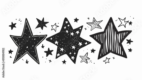 Doodle hand drawn stars. Black star isolated Four doo