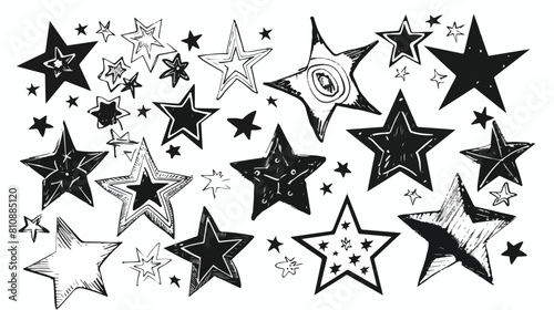 Doodle stars. Hand drawn line star isolated set black
