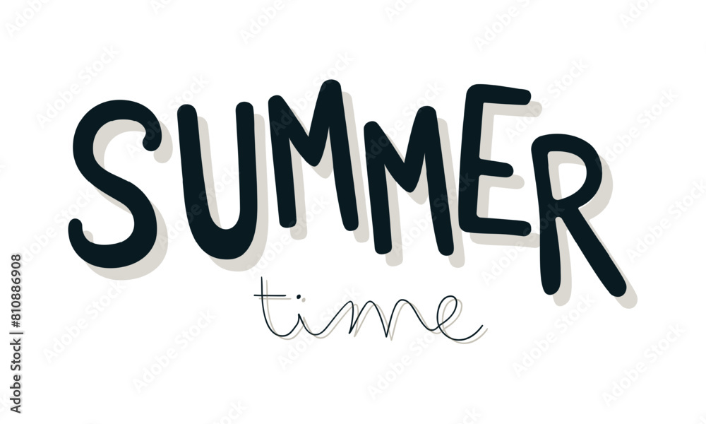 Summer time lettering. Black letters on a white background. Text template for cards and posters. Vector illustration, seasonal design.