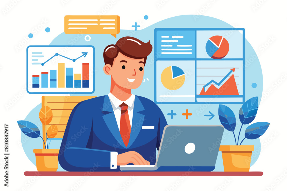 Person seated at workstation with laptop, Ai generated Person seated at workstation with laptop, Ai generated