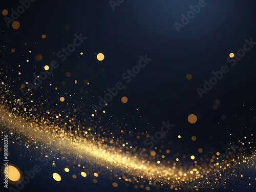 abstract background with Dark blue and gold particle. Christmas Golden light bokeh on navy blue background. black bokeh background black texture dark Gold foil texture. Holiday concept. ai