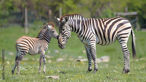 A Zebra Mom with her baby zebra. generative ai