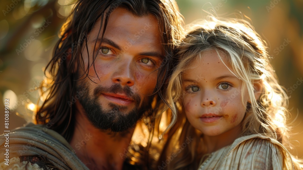 modern portrait of jesus with little girl modern portrait of jesus with little girl