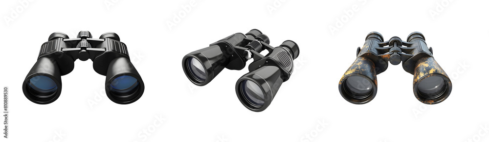 Set of three binoculars Isolated on transparent background, png