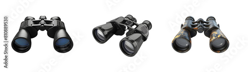 Set of three binoculars Isolated on transparent background, png