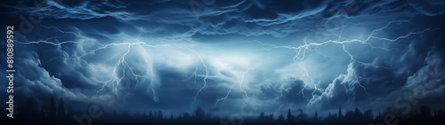 Vivid Lightning Strikes in Nighttime Thunderstorm Over Forest