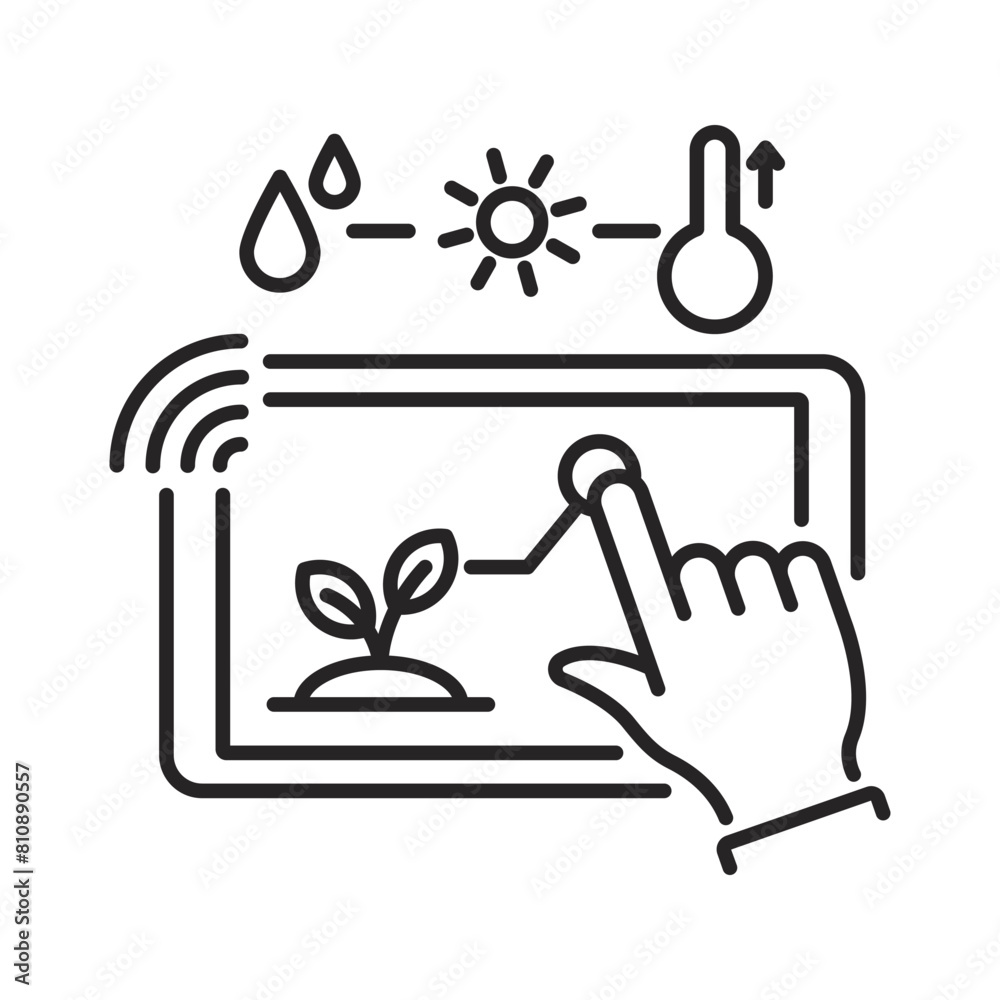 Smart farm line icon, smart farming and agriculture icon or sign, vector icon