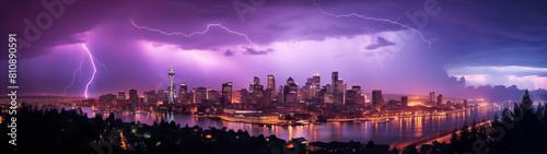Electrifying Night Sky Over Seattle Skyline