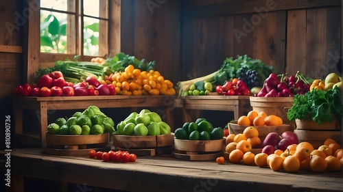 On wooden platforms in a rustic atmosphere, fresh produce