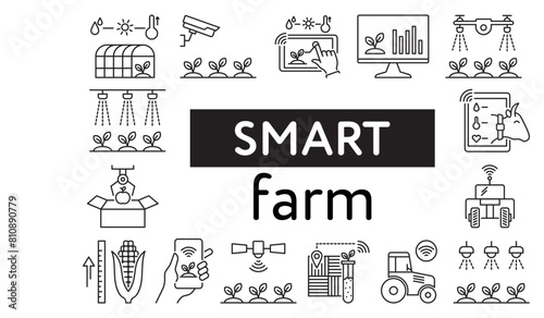 Smart farm line icon, smart farming and agriculture icon or sign, vector icon