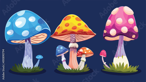 Fantasy mushroom Four icons in flat style. Big Four 